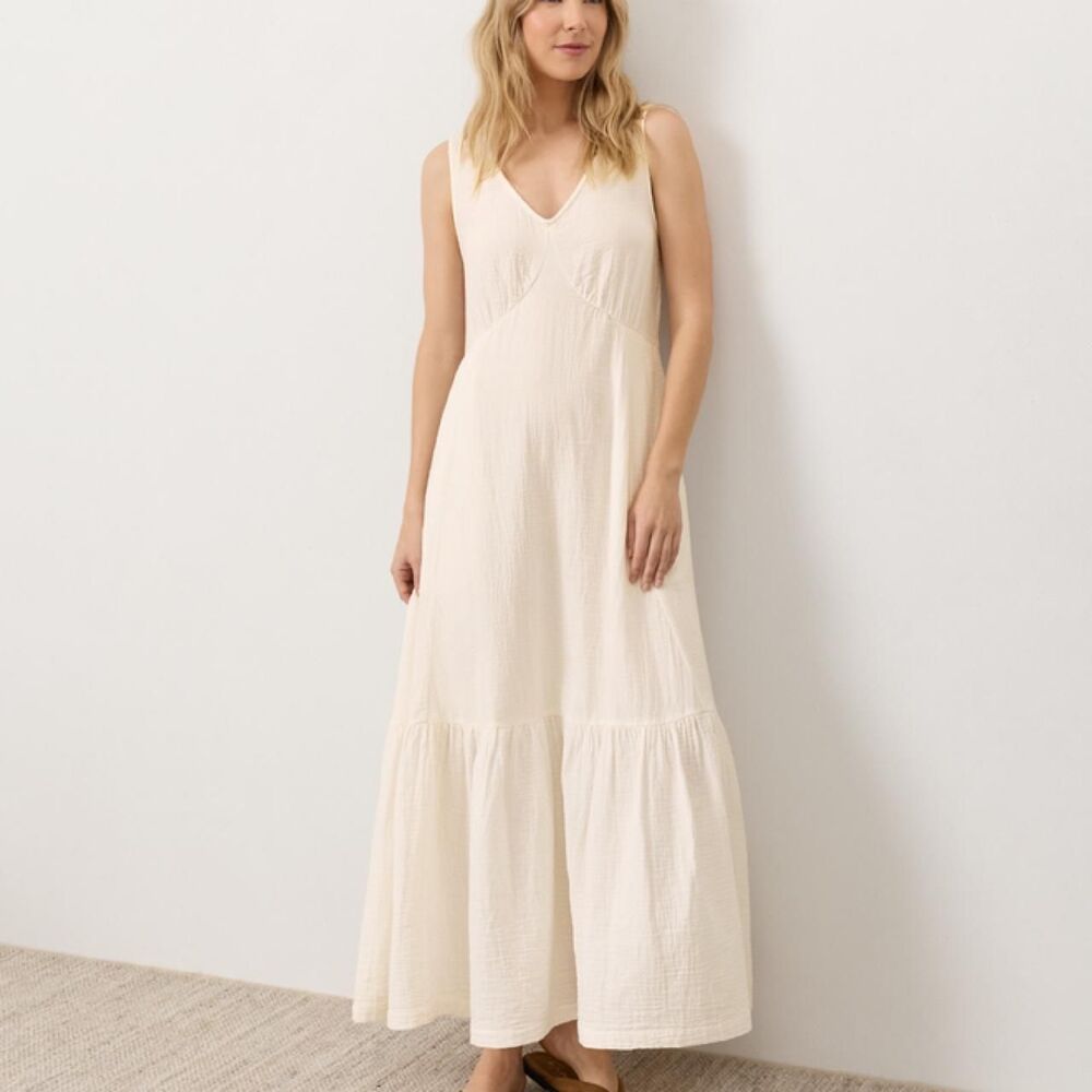 Pact Boho Cottage Organic Cotton Coastal Double Gauze Beach To Brunch Maxi Dress